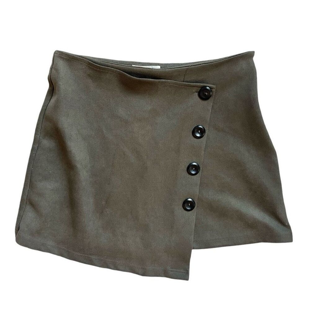 Womens Listicle Olive Green Wrap Button Detail Chic Mini Skirt - Sz M